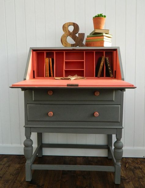 Painting furniture? Find your inspiration with these 19 pieces of furniture painted in unexpected ways. #["paint", "Painting", "dressers", "headboards", "Desk & Tables", "cabinets", "Furniture", "Roundup", "DIY", "How-To", "Furniture", "painted furniture", "Makeover", "redo", "colorful", "color", "paint"] Painted Desk, Miss Mustard Seeds, Secretary Desk, Mustard Seeds, Secretary Desks, Milk Paint, Furniture Restoration, Paint Furniture, Furniture Inspiration