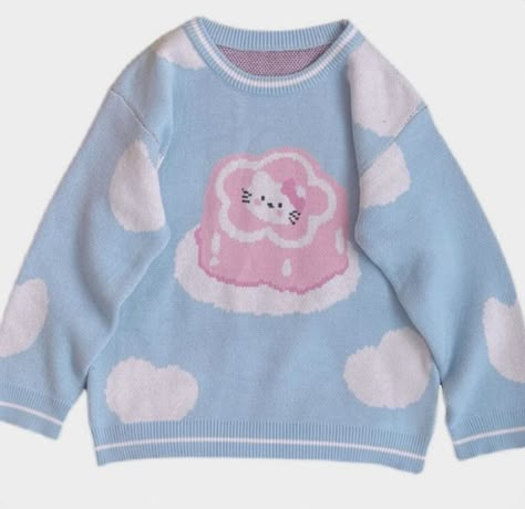 Cute Blue Sweater, Pastel Kidcore Outfits, Fluffy Clothes, Pastel Blue Outfit, Hello Kitty Sweater, Pastel Clothing, Kitty Sweater, Fluffy Kitty, Enid Sinclair