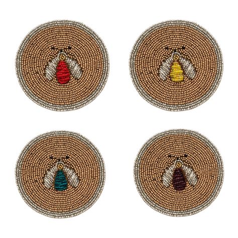 Discover the Joanna Buchanan Set of 4 Coasters - Sparkle Bee at Amara Bee Coasters, Beaded Coasters, Dragonfly Photos, Joanna Buchanan, Christmas Hostess Gifts, Christmas Hostess, Rainbow Bright, Rainbow Gift, Bee Design