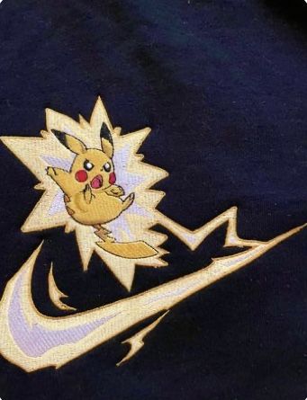 Yellow Pikachu, Embroidery Clothing, Nike Art, Embroidered Shirts, Tshirt Design Inspiration, Embroidery Hoodie, Pokemon Characters, Embroidered Clothes, Embroidered Hoodie