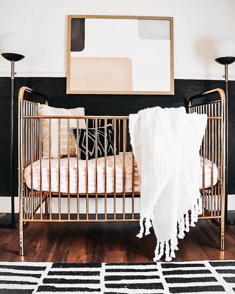 😮 how gorgeous is this black and gold combo?? we are obsessed 🖤 • #babyletto Jubilee crib • ��� Pretty Nursery, Metal Crib, Baby Nursery Diy, Modern Crib, Hygge Decor, Baby Room Design, Nursery Inspo, Nursery Baby Room, Style Deco