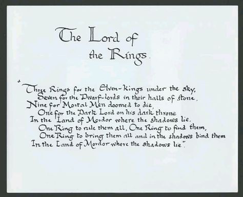 The Ring Verse, hand-written by Tolkien himself <3 "One ring to rule them all, one ring to find them. one ring to bring them all and in the darkness bind them" Minas Tirith, Concerning Hobbits, Into The West, J R R Tolkien, The Shire, Nerd Love, Nerd Life, The Lord Of The Rings, Jrr Tolkien