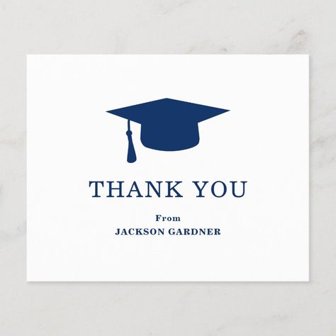 Blue Mortar Board Budget Graduation Thank You Card | #graduation #thankyoucard #budget #modern #simple #mortarboard #navyblue #nonphoto #withoutpictures #classic Mortar Board, Graduation Thank You Cards, Thank You Card Size, Graduation Design, Thank You Postcards, Congrats Grad, Graduation Invitations, Graduation Cap, Postcard Size