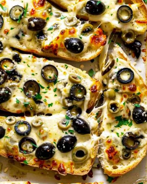 Olive and Cheese French Bread Melts Cheese Olive Bread, Cheese And Bread, Olive Cheese Bread, French Bread Recipe Ideas, Olive Loaf, Sandwich Melts, Vegetable Dips, Olive Bread, Brunch Desserts