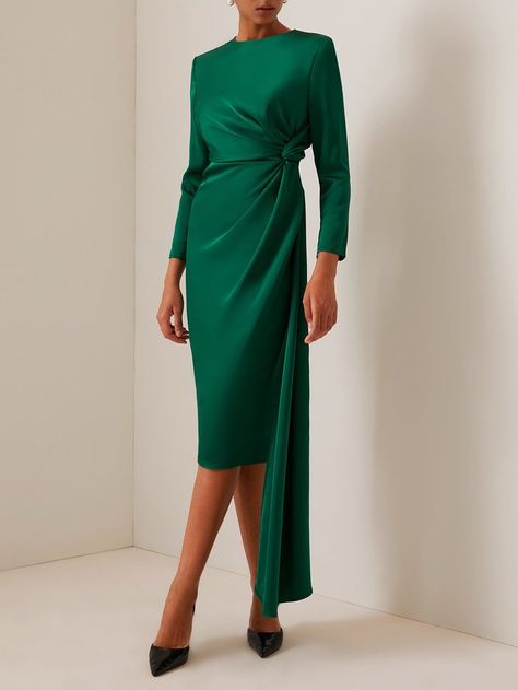 🍂 It's time to add a perfect dress into your wardrobe for the coming autumn!🍂 👗Designed with dark forest green color, without being overly bright, this long sleeve midi dress embodies a sense of calm and stability which fit well with the season. Besides, the silk-satin used is incredibly soft against the skin, providing a high level of comfort. 🌟Whether you are attending a guest dinner or a daily family gathering, wearing this dress will immediately make you synonymous with elegance. 🔍 Item I... Sheath Midi Dress, Round Neck Dress, Green Dresses, Satin Long Sleeve, Round Neck Dresses, Green Long Sleeve, Satin Midi Dress, Blazer And Shorts, Color Fabric