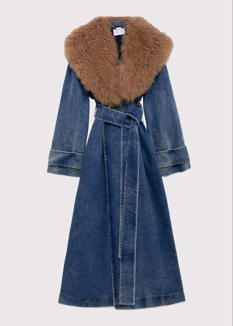 Denim Trench Coat, Stylish Coat, Faux Fur Collar, Denim Coat, Mode Inspiration, Fur Collar, Fashion Killa, Autumn Winter Fashion, Aesthetic Clothes