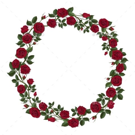 Round wreath of red roses. Round frame of flowers and buds of red roses. Template for greeting card. Roses Template, Wedding Invitations Red, Drawing Wedding Invitation, Drawing Floral, Flower Wedding Ring, Wreath Drawing, Photo Frame Design, Frame Vector