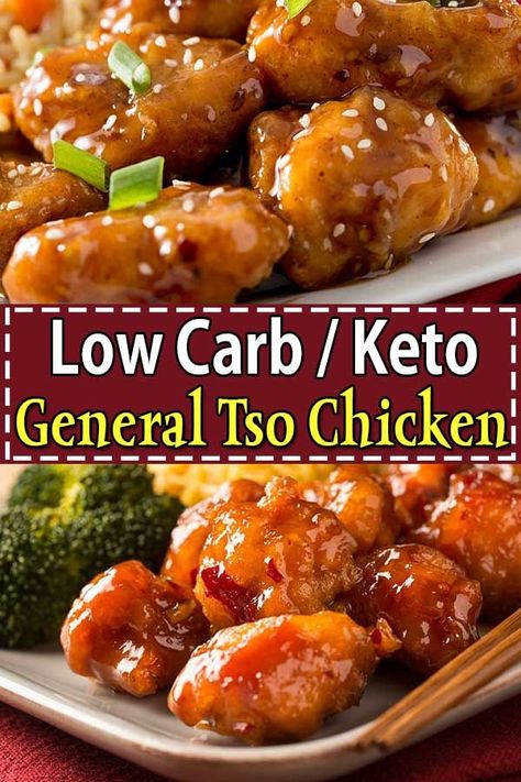 Keto General Tso Chicken - This low carb general tso chicken is a classic Chinese takeout dish that is way better than any restaurant for a perfect weeknight dinner, made with tender chicken and a spicy-sweet sauce served over steamed broccoli or cauliflower rice. #generaltsochickenlowcarb #generaltsochickenketo #bestgeneraltsochicken #generaltsochickenmealprep #stirfrygeneraltsochicken #healthygeneraltsochicken How do you eat a keto diet? How do you maximize weight loss, increased energy, appet Keto General Tso Chicken, Tso Chicken, Low Carb Low Fat Recipes, General Tso Chicken, General Tso, Low Carb Chicken Recipes, Chinese Takeout, Keto Brownies, Low Carb Diet Recipes