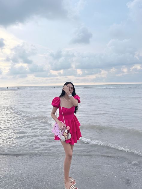 #sea 
#beach 
#seasons
#corememories
#healing Beach Poses Girly, Goa Outfit Ideas, Poses Girly, Beach Dress Photoshoot, Clouds Scenery, Pink Frock, Cheap Outfits, Lovely Aesthetic, Pretty Clouds