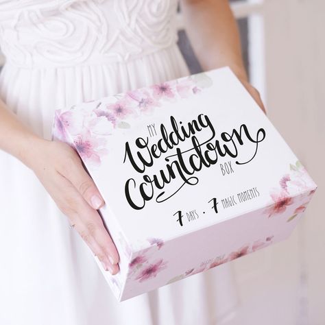 Planning a wedding can be stressful. But don't worry the wedding countdown box will transform you from Bridezilla into a cool and relaxed wifey-to-be!👰😎⁠ .⁠ Are you an excited bride-to-be? Treat yourself with our wedding countdown box!🎁👰 It provides you with 7 mindful gifts, kind words for your big day and the extra little pinch of wedding magic. Link to product and more infos in bio.⁠ .⁠ .⁠ .⁠ .⁠ .⁠ #instawedding #wedding2019 #bride #weddinganticipation #giftforwedding #giftideaswedding #br Box Ideas Gift, Wedding Countdown Calendar, Present For Bride, Encouraging Affirmations, Mindful Gifts, Bridal Tips, Gift For The Bride, Wedding Countdown, Before The Wedding