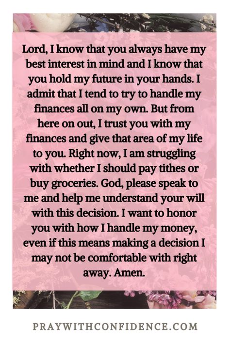 Should I pay tithes or buy groceries? If you have tough questions about tithing, this is a great place to start with helping you answer your question. Financial prayer- an example of great prayers for finances! #tithing #godandfinances Financial Help Quotes, Tithing Prayer, Prayers For Finances, Prayer For Financial Help, Finance Freedom, Prayer For Finances, Glory To His Name, Katie Jones, Financial Prayers