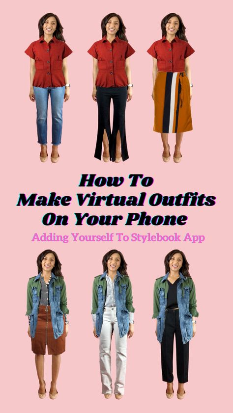 Clone of same photo of a woman , but each clone is wearing a different outfit How To Make Outfits From Your Closet, Outfits Layed Out, Stylebook App, Closet App, Make Outfits, Virtual Outfits, Lay Photo, Outfit Collage, Shirt Tucked In