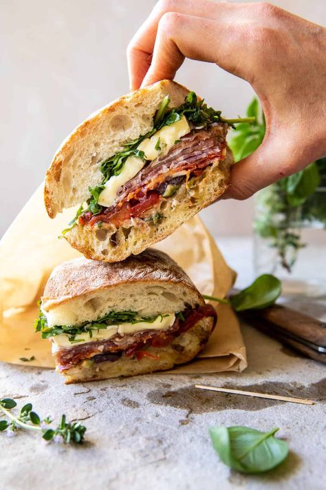 Picnic Style Brie and Prosciutto Sandwich | halfbakedharvest.com Good Lunch Sandwiches, Crusty Bread Sandwich, Gourmet Lunch Sandwiches, Hot Baguette Sandwich, Italian Prosciutto Sandwich, Fancy Picnic Sandwiches, Prosciutto Ciabatta Sandwich, Italian Picnic Sandwich, Ciabatta Prosciutto Sandwich