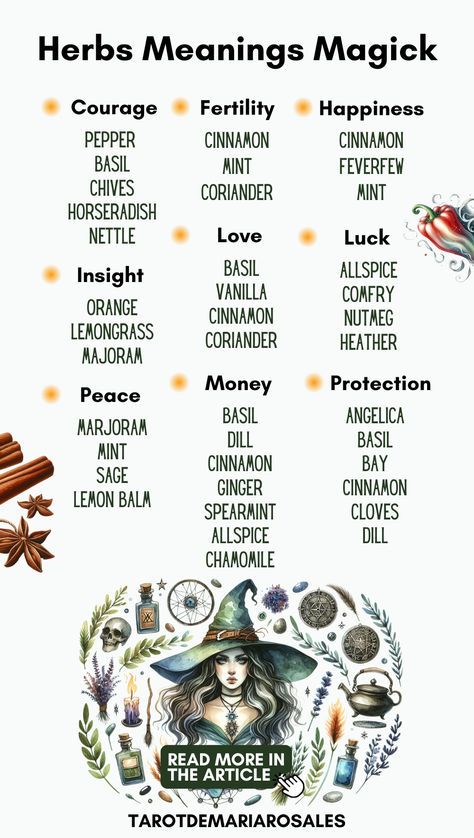 Dive into the magickal world of herb meanings and their uses in witchcraft! 🌙 From Wicca herbs to green witchcraft practices, discover how witch herbs enhance your spiritual journey. Explore witchcraft herbs and their magickal properties for rituals, spells, and everyday spirituality. Embrace the magia das ervas and awaken your connection to nature's wisdom! Witch Ingredient Meanings, Cumin Witchcraft Uses, Herbs In Spells, Witchy Recipes Magic Spells, Herb Spiritual Meanings, Ingredients For Spells, Herbs For Protection Spell, Herbs For Letting Go Witchcraft, Herbs For Cleansing Witchcraft