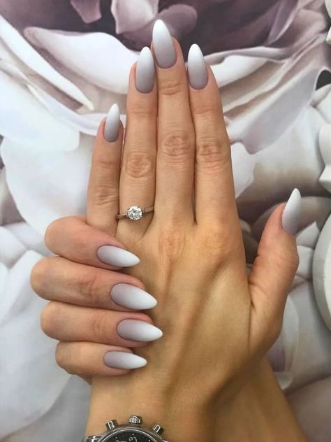 Nails Grey And White, Long Almond Shaped Nails, Ombre Nail Polish, Nails Grey, Ombre Gel Nails, Nail Designs For Short Nails, Almond Shaped Nails, Designs For Short Nails, Long Almond