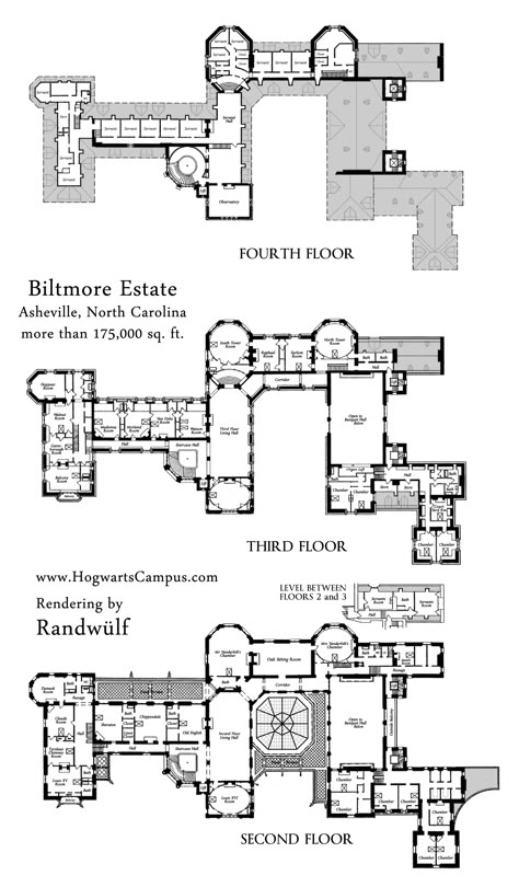 Biltmore Estate Mansion Floor Plan - upper 3 floors.  We have the other three floors elsewhere. It's Victorian, so we have baths. Estate Mansion, Manor Floor Plan, Mansion Plans, Castle House Plans, Castle Floor Plan, Minecraft Mansion, Minecraft Houses Blueprints, Biltmore House, English Manor Houses