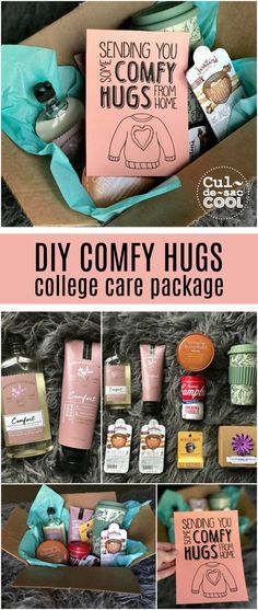 DIY Comfy Hugs College Care Package with Free Printable | CULDESACCOOL.COM Friend Presents, Birthday Present Diy, Diy Care Package, Usmc Quotes, Birthday Care Packages, Presents Birthday, Quotes Relationships, Diy Christmas Presents, Sac Diy