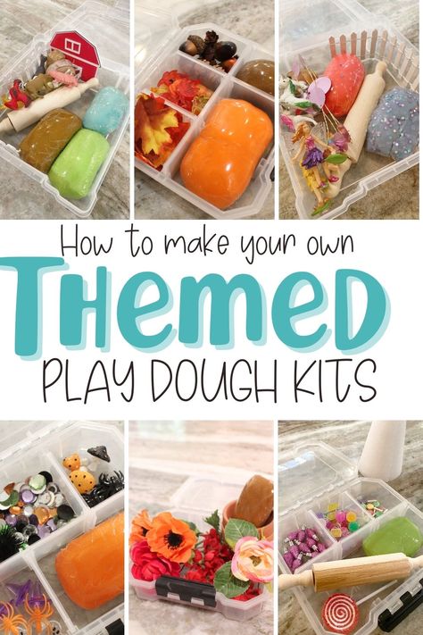 Playdoh Sensory Bins, Themed Play Dough Kits, Sensory Bin Kit Ideas, Play Dough Set Up, Play Dough Color Mixing, Playdoh Invitation To Play, Sensory Play Dough Kits, Travel Playdough Kit, Play Doh Tray Ideas