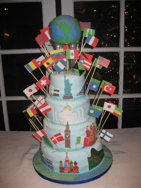 Geography Cake Ideas, International Party Theme, All The Flags, Airplane Birthday Party Decorations, Eurovision Party, International Desserts, International Party, Round Wedding Cakes, Parfait Desserts