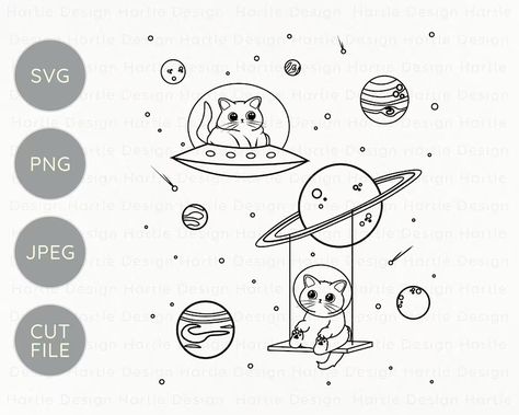 Space With Stars, Tattoo Gato, Lover Vinyl, Cats In Space, Funny Astronaut, Cat Tattoo Simple, Astronaut Tattoo, Planet Drawing, Graphic Png