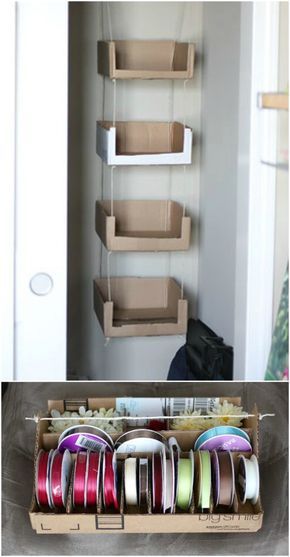 Recycled Cardboard Craft Storage Cardboard Box Storage, Craft Storage Diy, Cardboard Box Diy, Diy Karton, Diy Para A Casa, Cardboard Organizer, Cardboard Diy, Repurposing Ideas, Diy Muebles Ideas