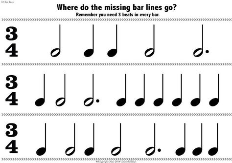 These two barline worksheets give music students some practice understanding basic time signatures so they can comprehend rhythm structure better. Teaching Orchestra, Piano Worksheets, Note Values, Music Theory Piano, Music Math, Reading Sheet Music, Rhythm Activities, Piano Teaching Resources, Music Lessons For Kids