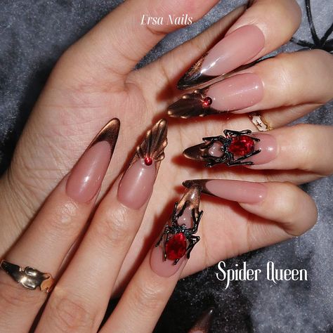 PICK YOUR POTION, WITCHES🎃🐈‍⬛🕷️ Halloween collection is now live on ersanails.com Get 10% off Early Release Sale with code: ERSAWITCH10 Now go get soooky🖤🧙🏻‍♀️ #presson #halloweennails #nailart #darknails Spider Queen, Deep Brown, Brown Cat, Dark Nails, Red Rhinestone, Ring Finger, French Design, Halloween Nails, Halloween Shopping