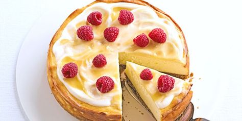 Lemon Cheesecake Recipe, National Cheesecake Day, Layer Cheesecake, Cheesecake Wedding Cake, Lemon Cheesecake Recipes, Baked Cheesecake, Lemon Filling, Bbc Good Food, Lemon Cheesecake