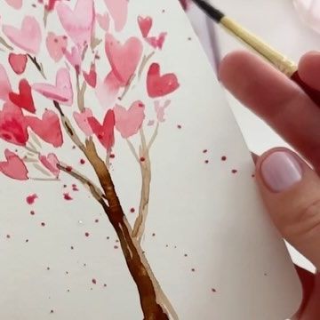 Anna Koliadych on Instagram: "Love Tree using Watercolor 💖 Another Idea for a Valentine’s Day Card #watercolor #watercolortutorial #watercolorillustration #valentinesday" Watercolor Paintings Valentines Day, Watercolor Art For Beginners Valentines, Hand Painted Valentine Cards Watercolors, Valentine’s Day Watercolor, Watercolor Hearts Valentines Day, Water Colour Valentine’s Day Cards, Watercolor Valentine, Heart Watercolor, Painted Pictures