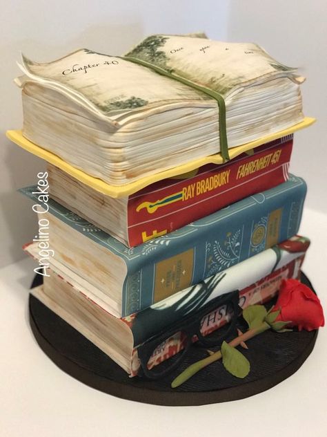 Stack Of Books Cake, Library Cake, Open Book Cakes, Graduation Party Cake, Two Tier Cake, Book Cakes, Book Cake, Candy Decorations, Cake Shapes