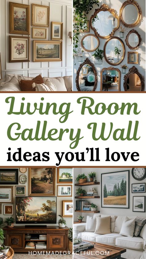 living room gallery wall ideas Picture Frame Display Wall, Picture Grouping Ideas, Vertical Gallery Wall Ideas, Photo Wall Arrangements Living Rooms, Photo Wall Horizontal And Vertical, Gallery Wall Over Couch Living Rooms, Mixing Vintage And Modern Wall Art, Black Frame Collage Wall, Picture Frame Arrangements On Wall