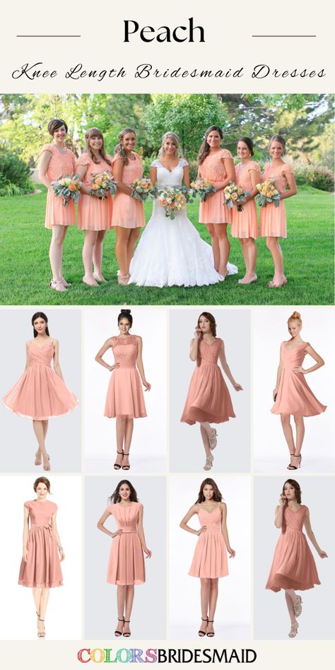 Peach bridesmaid dresses in knee-length, on sale under $100, in 600+ custom-made styles and all sizes. 150+colors, made to order, fast arrived, color sample available. #colsbm #bridesmaids #bridesmaiddresses #weddingideas #peachwedding #kneelengthdress #peachdress b2090 Peach Dress Outfit, Bridesmaid Dresses Peach, Peach Bridesmaid, Peach Bridesmaid Dresses, Color Outfits, Knee Length Bridesmaid Dresses, Bridesmaid Dress Styles, Pink Bridesmaid Dresses, Peach Dress