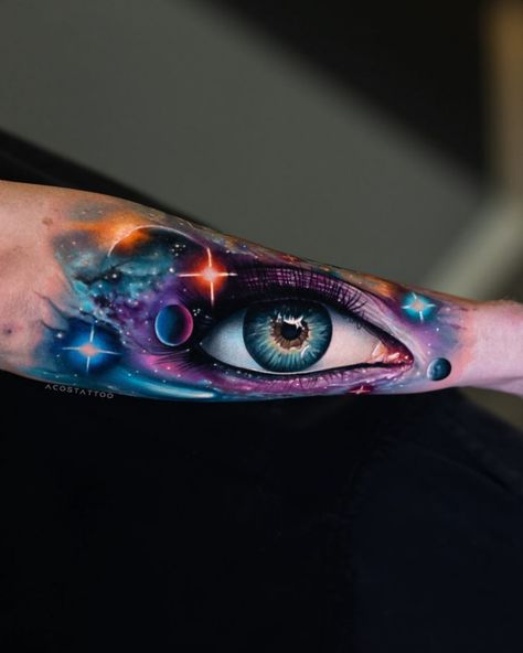 Forearm Eye Tattoo | Best Tattoo Ideas Gallery Galaxy Skull Tattoo, Galaxy Eyes Tattoo, Watercolor Eye Tattoo, Space Eye Tattoo, Eye Galaxy Tattoo, Colored Eye Tattoo, Forearm Eye Tattoo, Galaxy Eye Tattoo, Color Eye Tattoo