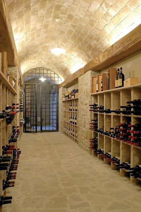 Barrel Vaulted Grotto Ceiling Stone Wine Cellar, Wine Cellar Ideas, Wooden Wine Cabinet, Cellar Ideas, Wine Cellar Basement, Barrel Ceiling, Wine Cellar Door, Frameless Glass Doors, Hidden Lighting