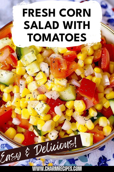 Enjoy the tastes of summer with this fresh corn salad recipe featuring vibrant tomatoes. Perfect as a side dish or a light lunch, this quick and simple salad is packed with juicy summer veggies. Combine fresh field corn, ripe tomatoes, and your favorite herbs for a deliciously easy meal packed with nutrients. Whether you’re hosting a backyard barbecue or simply need a refreshing bite, this corn salad is the way to go. It's perfect for picnics and potlucks while showcasing the best flavors of the season. Colorful Corn, Corn Salad Recipe Easy, Easy Corn Salad, Field Meals, Field Corn, Corn Salad Recipe, Fresh Corn Salad, Salad With Tomatoes, Corn Side Dish