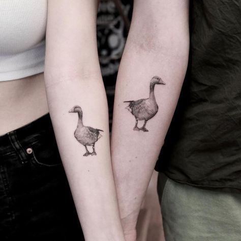 Goose Tattoos For Women, Tiny Goose Tattoo, Cute Goose Tattoo, Mallard Tattoo, Silly Goose Tattoo, Goose Tattoos, Farm Tattoo, Goose Tattoo, Pair Tattoos