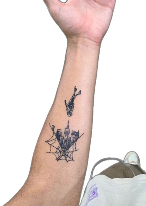 #tattoo #art #spiderman #milesmorales Leap Of Faith Tattoo, Miles Morales Tattoo, Spiderman Miles Morales, Spiderman Miles, Faith Tattoo, Leap Of Faith, Miles Morales, Tatting, Tattoo Ideas