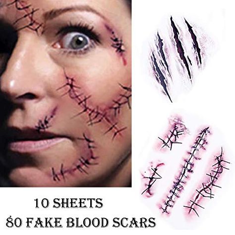 10 x Halloween Zombie Scars Tattoos Stickers with Fake Scab Blood Special Fx Costume Makeup Props Pmall Chinese Tattoo Designs, Horror Make-up, Scar Tattoo, Halloween Makeup Scary, Horror Makeup, Halloween Zombie, Cat Eye Makeup, Halloween Masquerade, Lips Shades