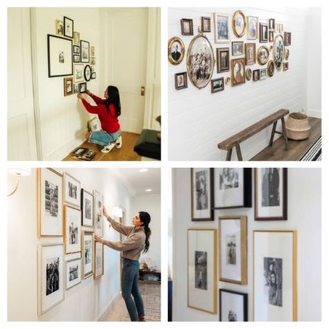 Picture Collage Wall Different Frames, Kitchen Family Picture Wall, Modern Ways To Display Family Photos, Generational Family Photo Wall, Photo Frame Gallery Wall, Photo Wall In Hallway, Family Photo Gallery Wall Layout, Vintage Family Photo Gallery Wall, Gallery Wall With Quotes