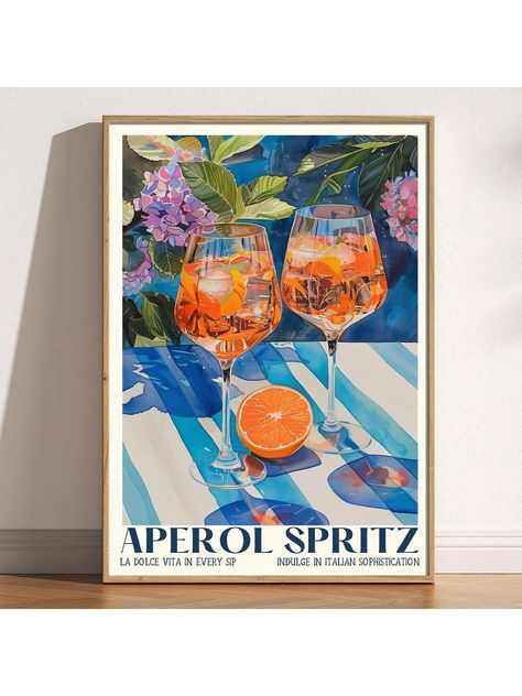 1pc Aperol Spritz , Retro Italian Travel Cocktail Print, Kitchen Poster, Trendy Italian Wall Art, Modern Vintage Summer, Bar Cart Art, Canvas Posters For Bed Room , Modern Kitchen Multicolor Modern   Canvas Letter,Plants Hanging Painting   Home Decor, size features are:Bust: ,Length: ,Sleeve Length: Summer Bar Cart, Retro Italian, Italian Wall Art, Italian Travel, Bar Cart Art, Canvas Letters, Cartoon Wall, Kitchen Posters, Bar Area