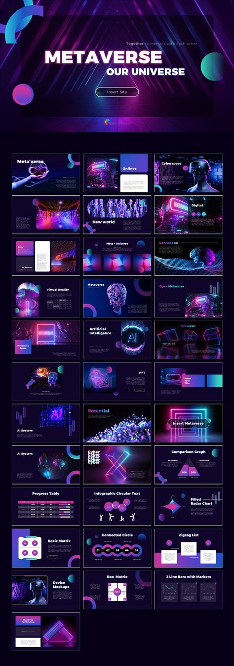 Metaverse Theme related PPT Templates. get your own editable pre-designed slides. #SlideMembers #Metaverse #VR #AR #AI #SF #Game #Avatar #Character #Network #Cyber #Player #Playing #Technology #Futuristic #Future #Experience #Internet #Portfolio #Multipurpose #Layout #PPT #TemplateDesign #freePowerpointTemplate #freepresentation #PowerpointTemplate #presentation #templates #freetemplate #slides #GoogleSlides #PowerPoint #PPTdeck #PowerPoint #Pitchdeck #freePPT #PPTdownload #Keynote Game Avatar Character, Ppt Design Templates, Webpage Design Layout, Universe Theme, Catalogue Design Templates, Technology Futuristic, Ux Design Process, Technology Theme, Presentation Deck