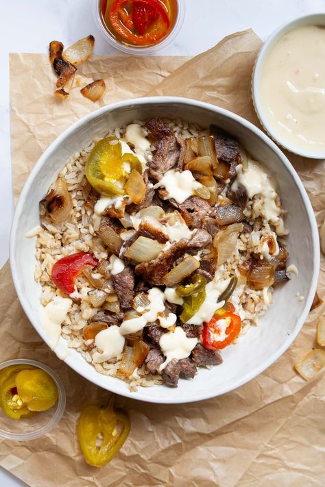 Philly Cheesesteak In A Bowl, Philly Cheesesteak Protein Bowl, Philly Cheese Steak Protein Bowl, Philly Cheese Steak Bowls Low Carb, Low Carb Philly Cheesesteak Bowl, Chicken Philly, Steak And Rice, Bowls Recipes, Cheese Whiz