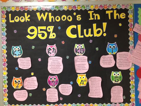 95% Attendance Club bulletin board Attendance Bulletin Board, Attendance Display, Attendance Board Ideas, Attendance Ideas, Elementary School Office, Attendance Incentives, Team Meeting Ideas, Attendance Board, School Counseling Bulletin Boards