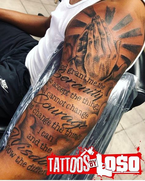 Tattoo Angel Tattoo Men Neck, Chest Tattoo Writing, Outer Bicep Tattoos, Upper Arm Tattoos For Guys, Bible Quote Tattoos, Arm Tattoos Black, Arm Tattoos For Guys Forearm, Bicep Tattoo Men, Black Men Tattoos