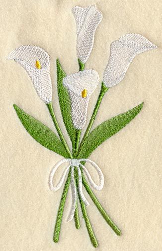 Calla Lily Bouquet Lilies In Vase, Calla Lily Flowers, Calla Lily Bouquet, Hand Work Design, Lily Bouquet, Embroidery Patterns Vintage, Bouquet Design, Calla Lilies, Crewel Embroidery