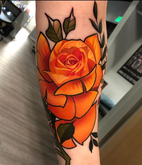 rose tattoo Orange Rose Tattoo, A Rose Tattoo, Black People Tattoos, Rose Shoulder Tattoo, Flower Art Drawing, Tattoo Design Ideas, Orange Roses, Rose Tattoos, Rose Tattoo