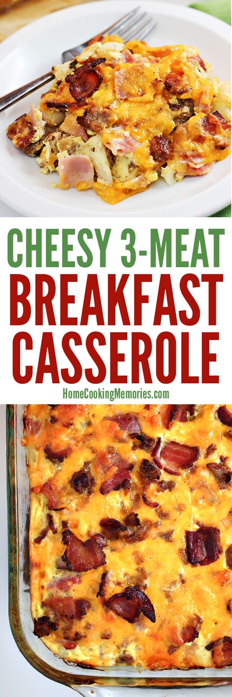 The meat lovers breakfast!! Cheesy 3-Meat Breakfast Casserole recipe with bacon, sausage, AND ham, plus plenty of cheese and eggs! Bake this for an easy weekend breakfast meal or for an easy holiday brunch. #sponsored by #WinderFarms Meat Breakfast Casserole, Meat Breakfast, Eggs Bake, Easy Weekend Breakfast, Cheesy Breakfast Casserole, Breakfast Casserole Recipe, Casserole Easy, Sweet Potato Recipes Casserole, Bacon Sausage