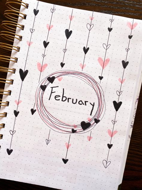 February Journal Cover, February Journal Cover Page, February Title Page, Bullet Journal Month Cover, February Bullet Journal Cover, Pretty Hand Lettering, Bullet Journal Month Cover February, February Bullet Journal, Bullet Journal Month