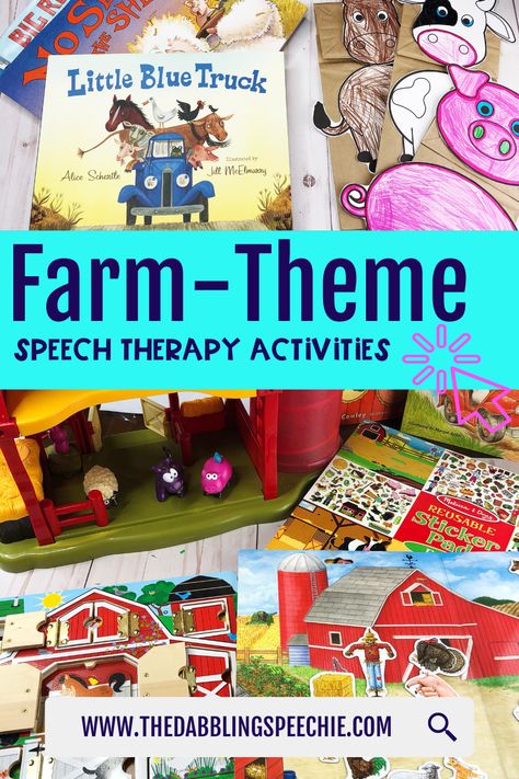 Need some help with planning a farm theme for your preschool and elementary speech therapy caseload? This blog post has all the best toys, books, materials and activities to use for a farm theme. Speech Therapy Toys, Farm Vocabulary, Speech Therapy Activities Elementary, Apraxia Activities, Speech Therapy Themes, Themed Speech Therapy, Vocab Activities, Speech Therapy Activities Preschool, Farm Animals Activities