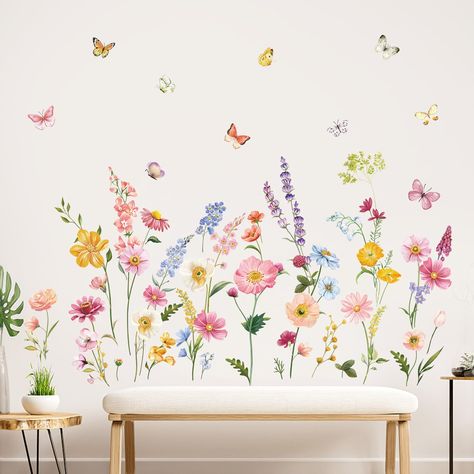 PRICES MAY VARY. It can be stuck onto any clean, dry, non-textured smooth surfaces: walls, windows, tiles, furniture, mirrors, even your refrigerators. decalmile wall stickers are made of high quality, bright and colourful, easy to peel and stick, removable and waterproof. decalmile garden wildflower wall decals are perfect to decorate girls bedroom, living room, dining room, office. Come in 2 sheets, sheet size: 30cm x 90cm (11.81" x 35.43"), depending on your preference to DIY. If you're not s Tiles Furniture, Baby Nursery Wall Decor, Wall Decals Living Room, Butterfly Wall Decals, Spring Garden Flowers, Flower Wall Decals, Flower Wall Stickers, Butterfly Wall Stickers, Wall Stickers Bedroom